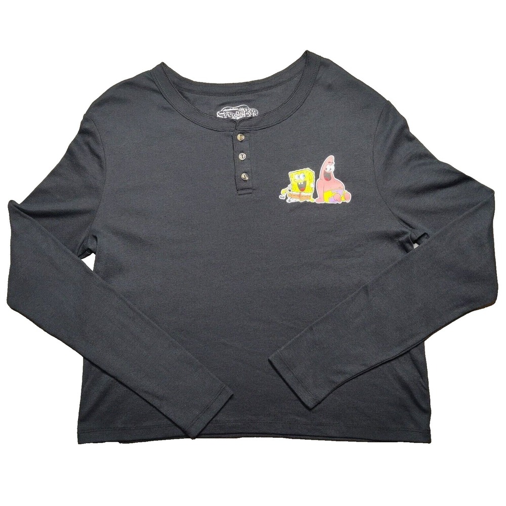 SpongeBob SquarePants & Patrick Star‎ Juniors 2XL Black Henley Shirt NEW